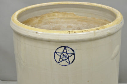 Antique 30 Gallon Cobalt Blue Star Stoneware Glazed Farmhouse Crock Pot