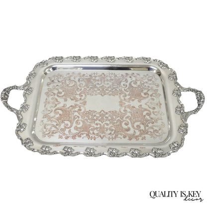 Vintage English Victorian Silver Plated Ornate Footed Serving Platter Bar Tray
