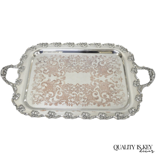 Vintage English Victorian Silver Plated Ornate Footed Serving Platter Bar Tray