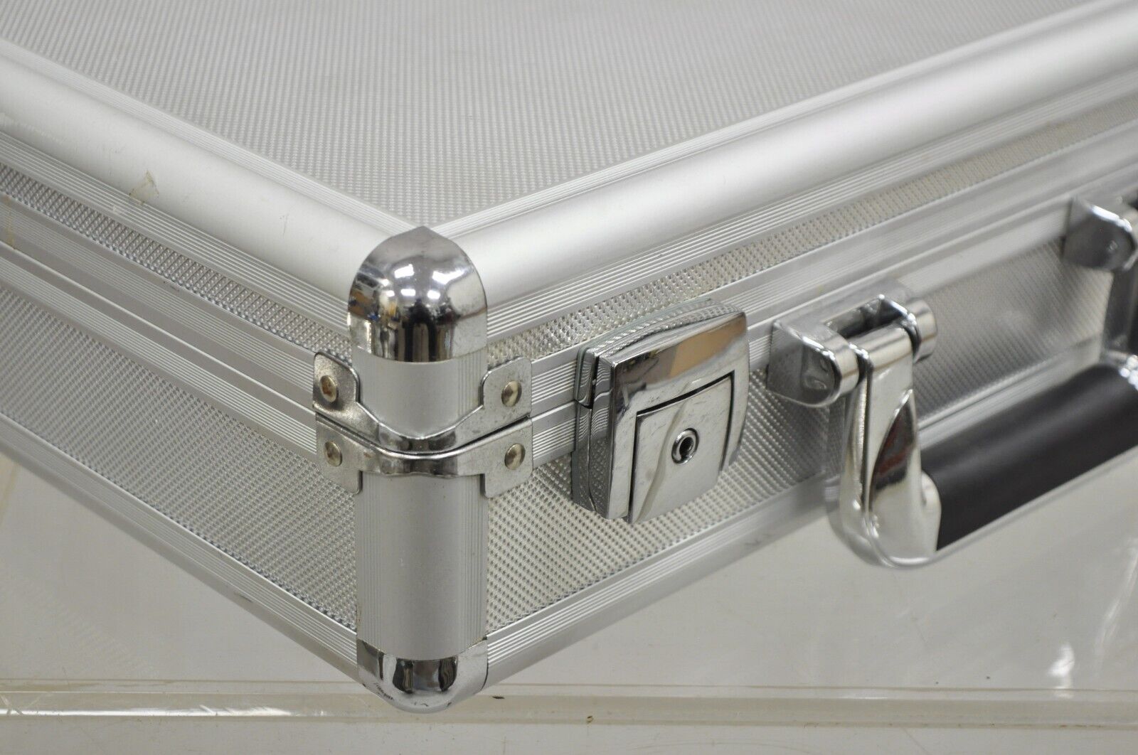 Modern Silver Aluminum Metal 15" Carrying Case Storage Box