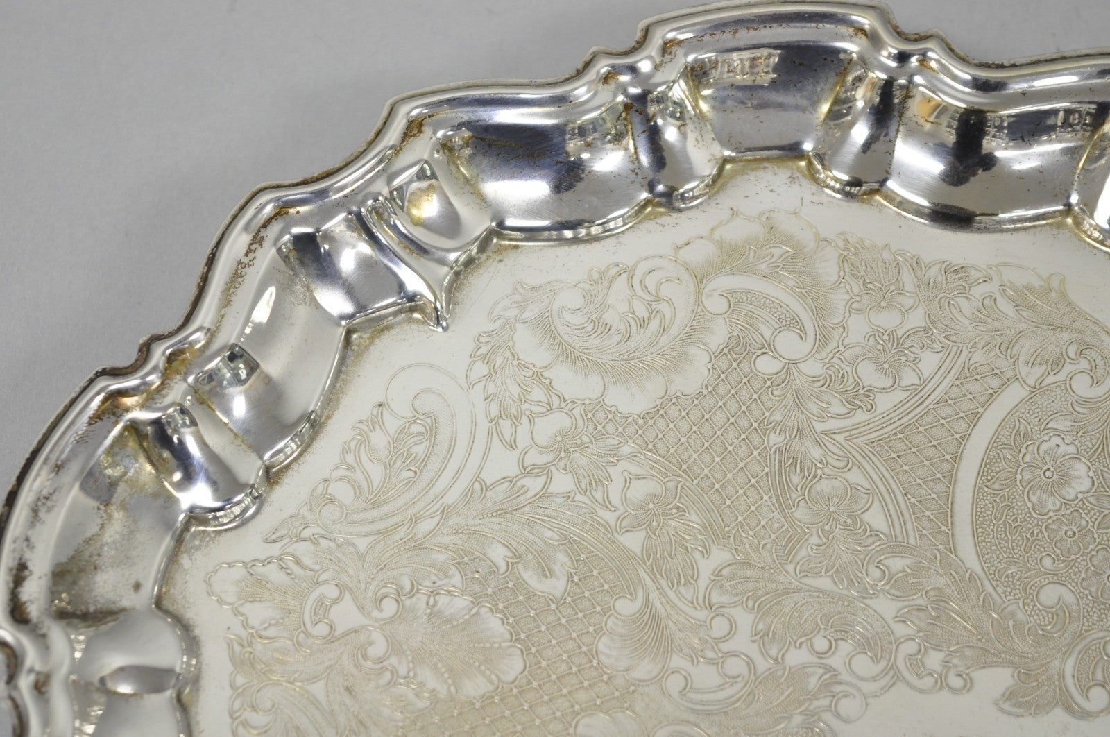 Vintage Kent Silversmiths Scalloped Silver Plated Serving Tray Trinket Dish