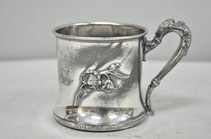 Antique Forbes Silver Co Art Nouveau Floral Monogramed Silver Plated Shaving Mug