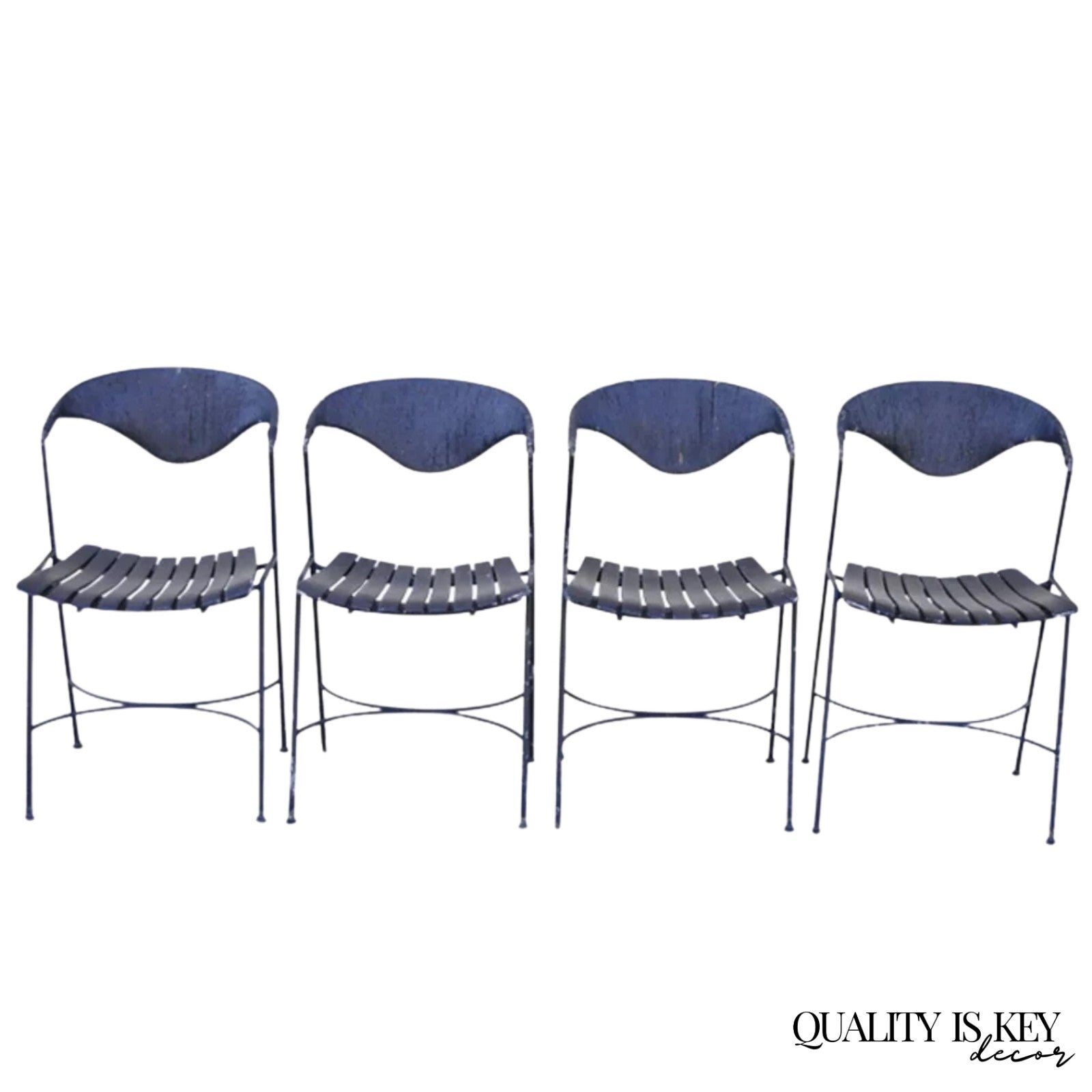 Arthur Umanoff Mid Century Modern Rattan Wrought Iron Dining Chairs - Set of 4