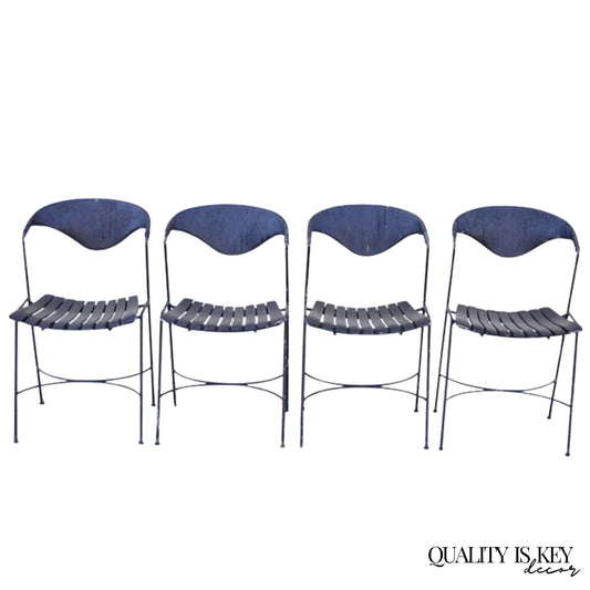 Arthur Umanoff Mid Century Modern Rattan Wrought Iron Dining Chairs - Set of 4