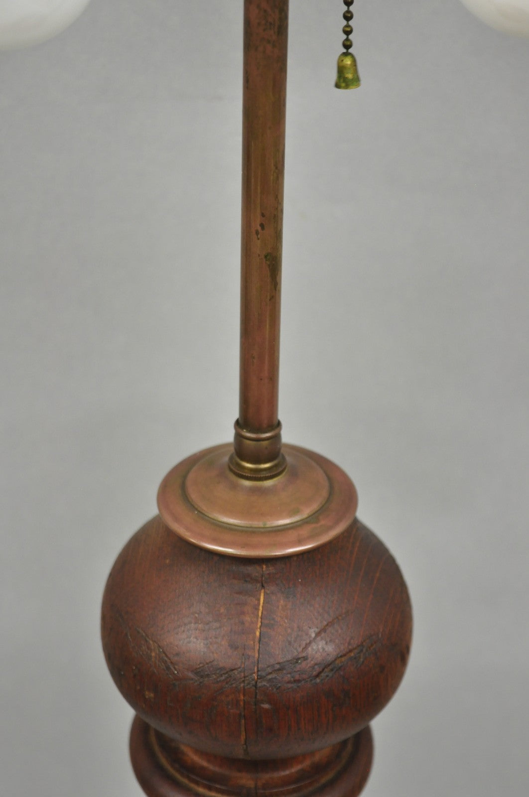 Antique French Country Reclaimed Harvest Carved Oak Wood Baluster Table Lamp