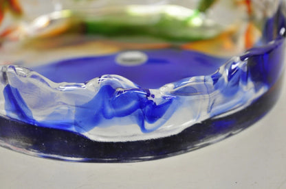 Vintage Mid Century Modern Italian Murano Blue Green Art Glass Ashtray Catchall