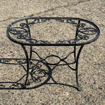 Vintage Salterini Style Leaf Vine Scroll Wrought Iron Oval Patio Coffee Table