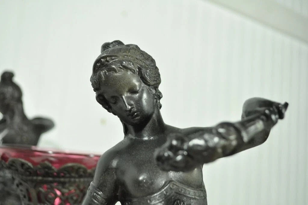 Antique Victorian Spelter & Marble Figural Mermaid Centerpiece Bowl Vase Epergne