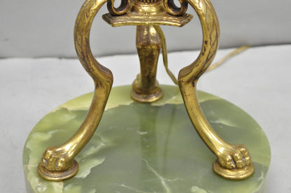 Antique Art Deco Brass & Green Onyx Paw Foot Victorian Pole Floor Lamp