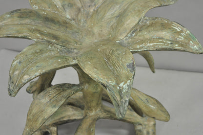 Vintage Arthur Court Green Verdigris Gilt Bronze & Glass Lily Flower Side Table
