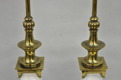 Stiffel Hollywood Regency Tall Crackle Glazed Ceramic & Brass Table Lamps a Pair