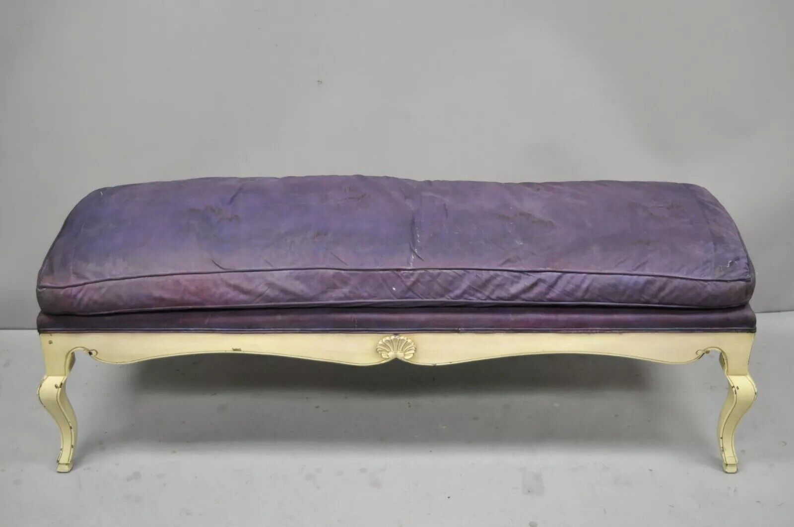 Vintage French Regency Neoclassical Style Hoof Foot 62" Upholstered Window Bench