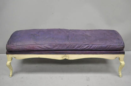 Vintage French Regency Neoclassical Style Hoof Foot 62" Upholstered Window Bench