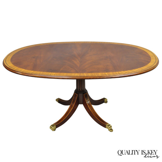 Karges English Duncan Phyfe Satinwood Banded Crotch Mahogany Oval Dining Table