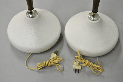 Mid Century Modern Atomic Era Sculpted Wood White Ceramic Table Lamps - a Pair