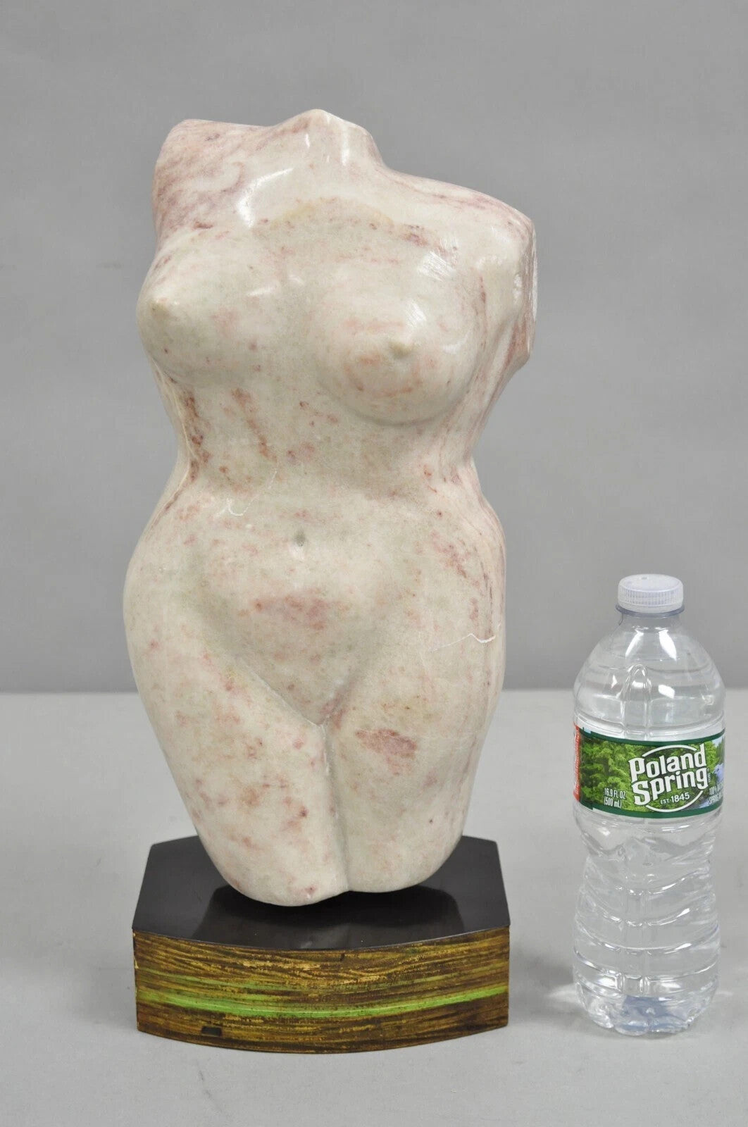Vintage Modernist Carved Pink Alabaster 16" Nude Female Torso Sculpture