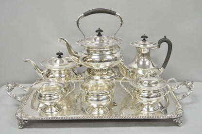 Vintage English Sheffield Edwardian Silver Plated Tea Set w/ Tilting Pot 7 Pcs