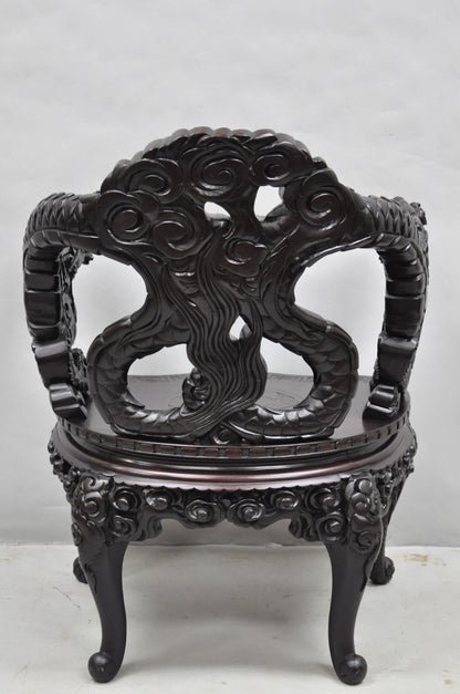 Antique Japanese Dragon Carved Wood Export Oriental Palace Lounge Arm Chair