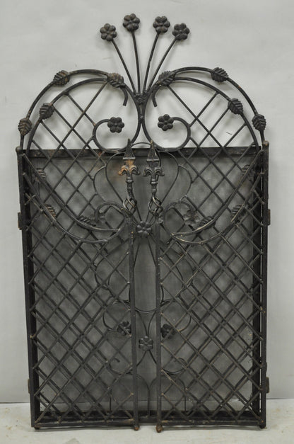 Antique Gothic Arts & Crafts Wrought Iron Scrolling Folding Fireplace Screen