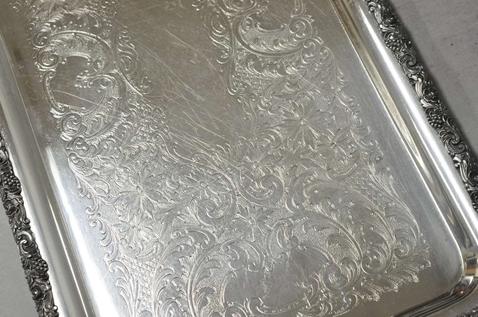 Vintage English Victorian Silver Plated Copper Narrow Serving Platter Bar Tray