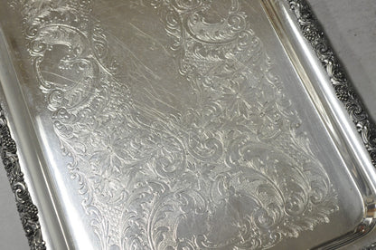 Vintage English Victorian Silver Plated Copper Narrow Serving Platter Bar Tray