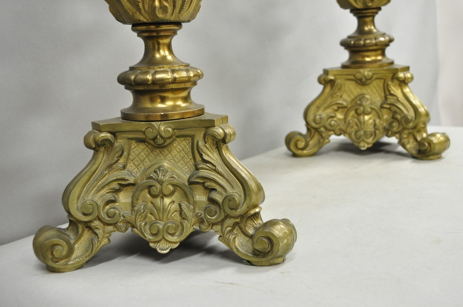 Large Antique French Rococo Louis XV Figural Cherub Bronze Candelabra Lamps Pair