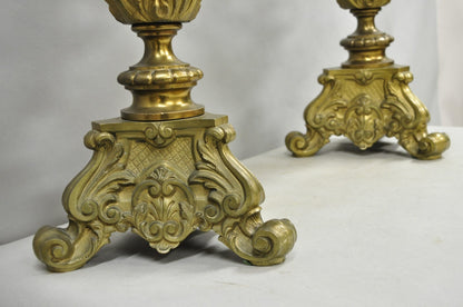 Large Antique French Rococo Louis XV Figural Cherub Bronze Candelabra Lamps Pair