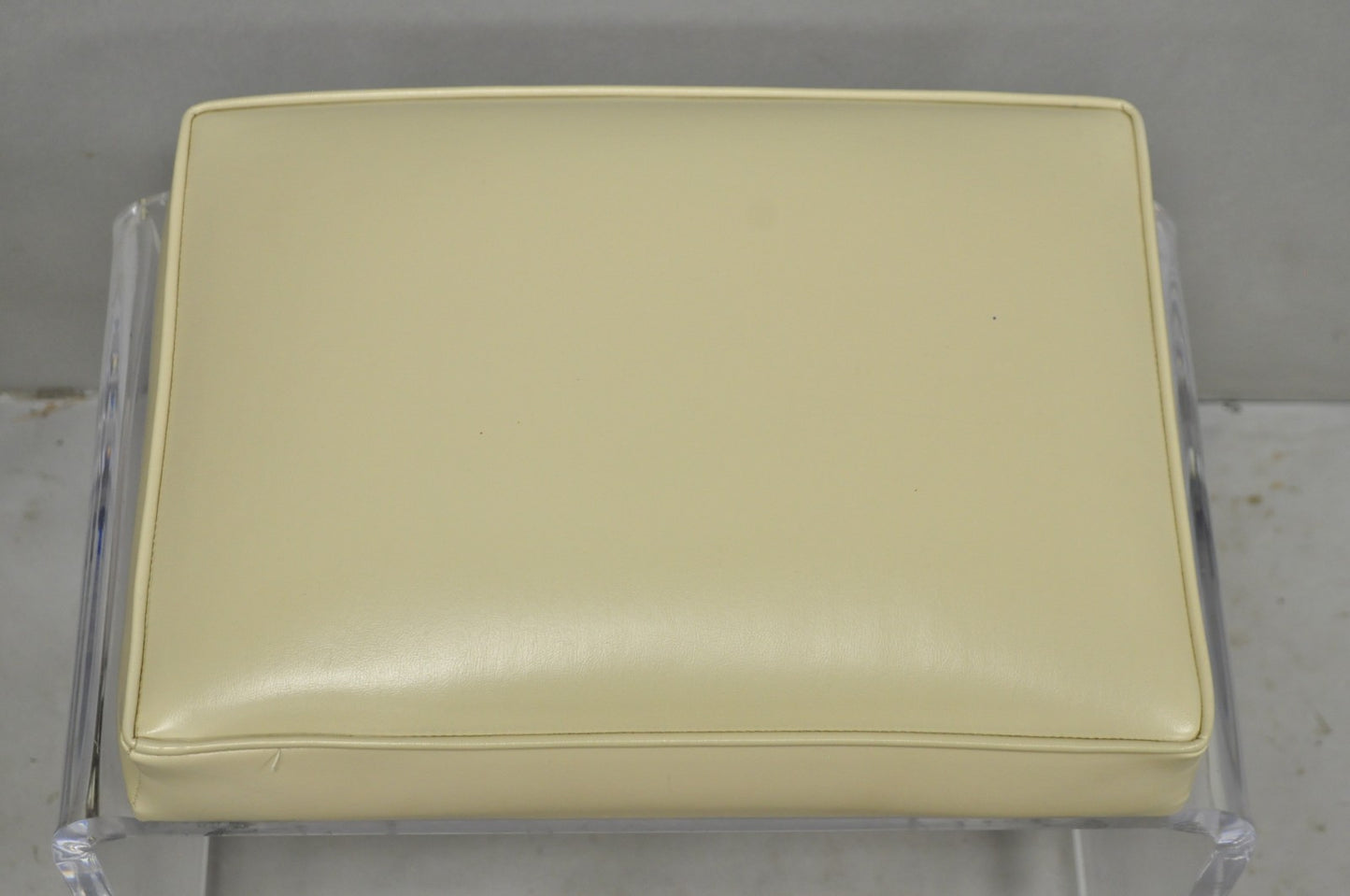Vintage Mid Century Modern Clear Lucite Waterfall Vanity Bench Stool on Wheels