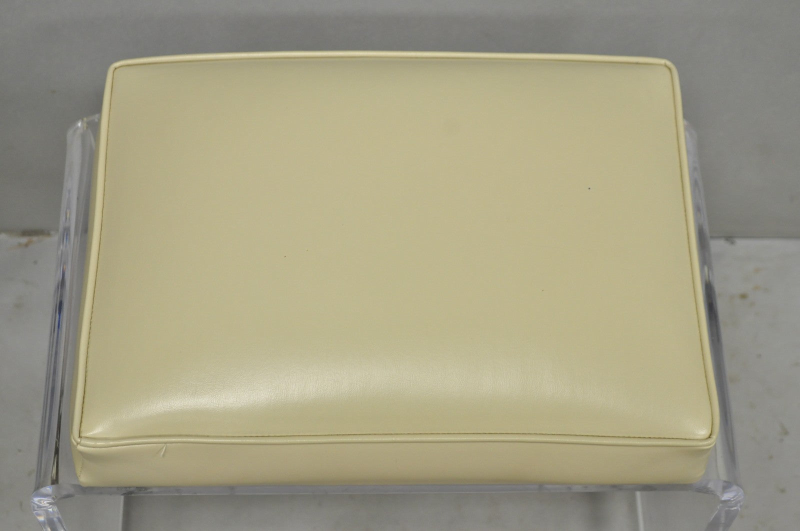 Vintage Mid Century Modern Clear Lucite Waterfall Vanity Bench Stool on Wheels