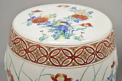 Vintage Chinoiserie Porcelain Ceramic Chinese Red Blue Garden Stool Seat, a Pair