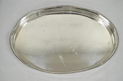 Antique English Edwardian Silver Plated Oval Bar Serving Tray w/ Raised Gallery