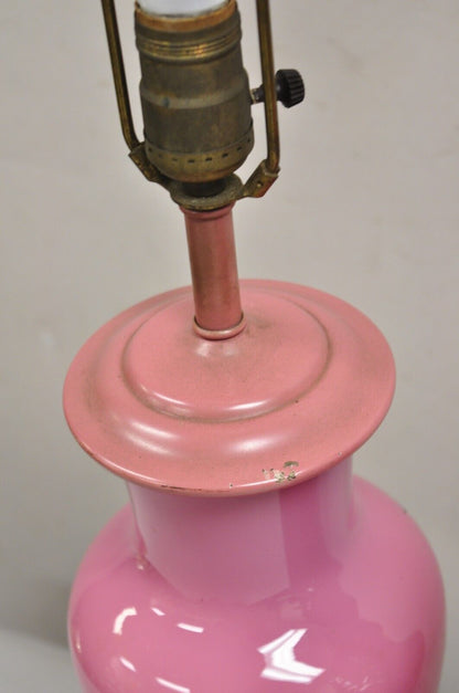 Vintage Chinoiserie Pink Porcelain Japanese Bird Painted Table Lamps - a Pair