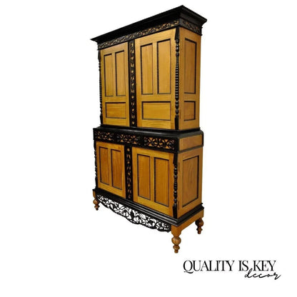 Ceylonese British Colonial Style Satinwood Ebony Mahogany Hutch Cupboard Cabinet