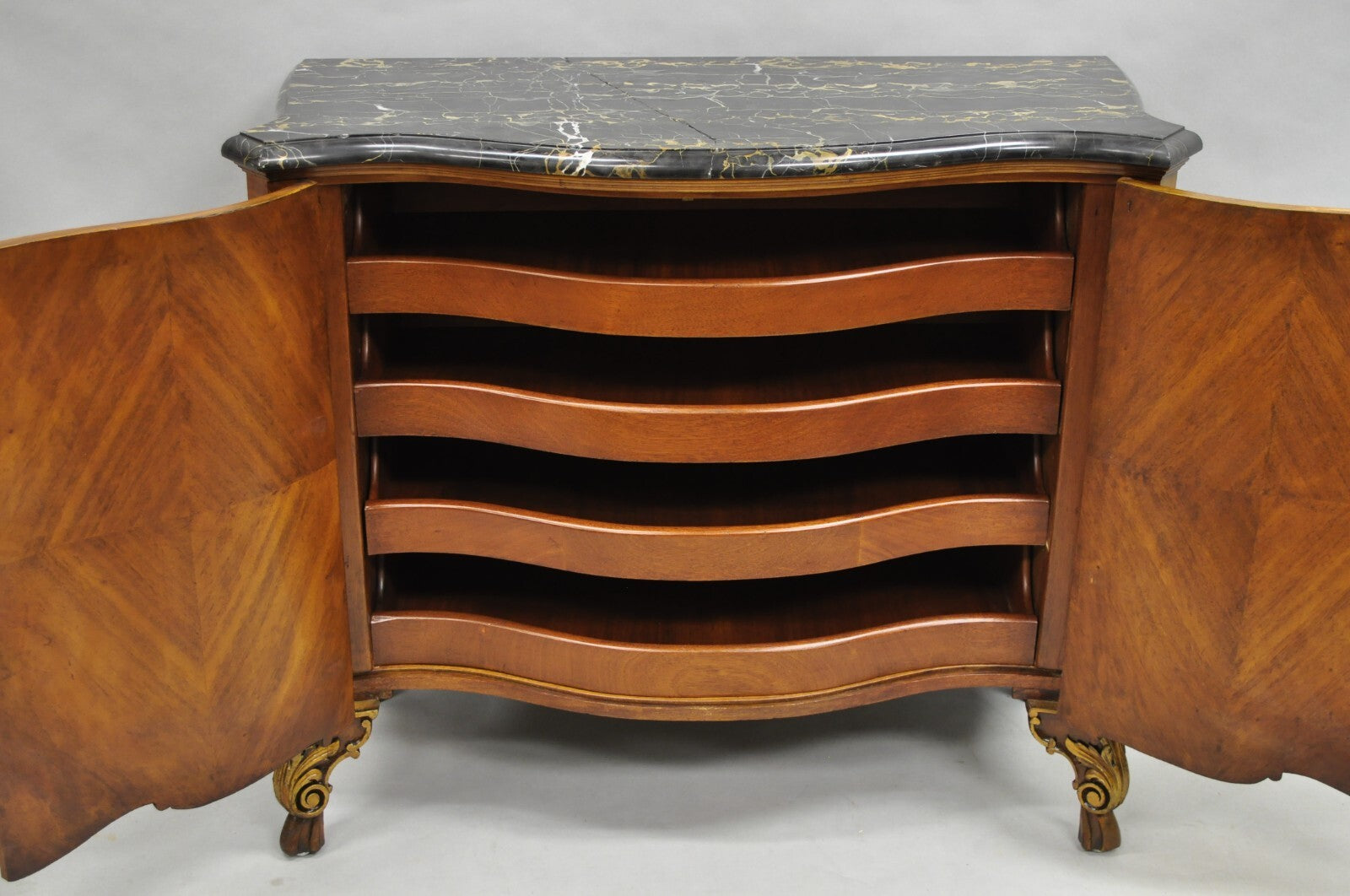 French Louis XV Adam Style Marble Top Kingwood Hand Painted Commode w/ Drawers