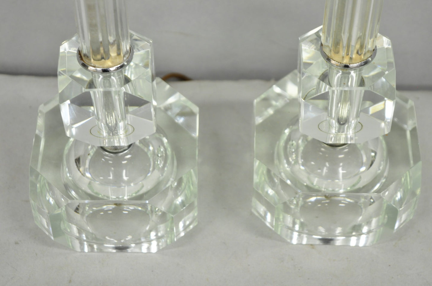 Vintage Art Deco Glass Column Candlestick Small Boudoir Vanity Bedroom Lamp Pair