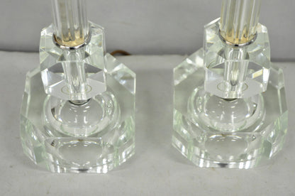 Vintage Art Deco Glass Column Candlestick Small Boudoir Vanity Bedroom Lamp Pair