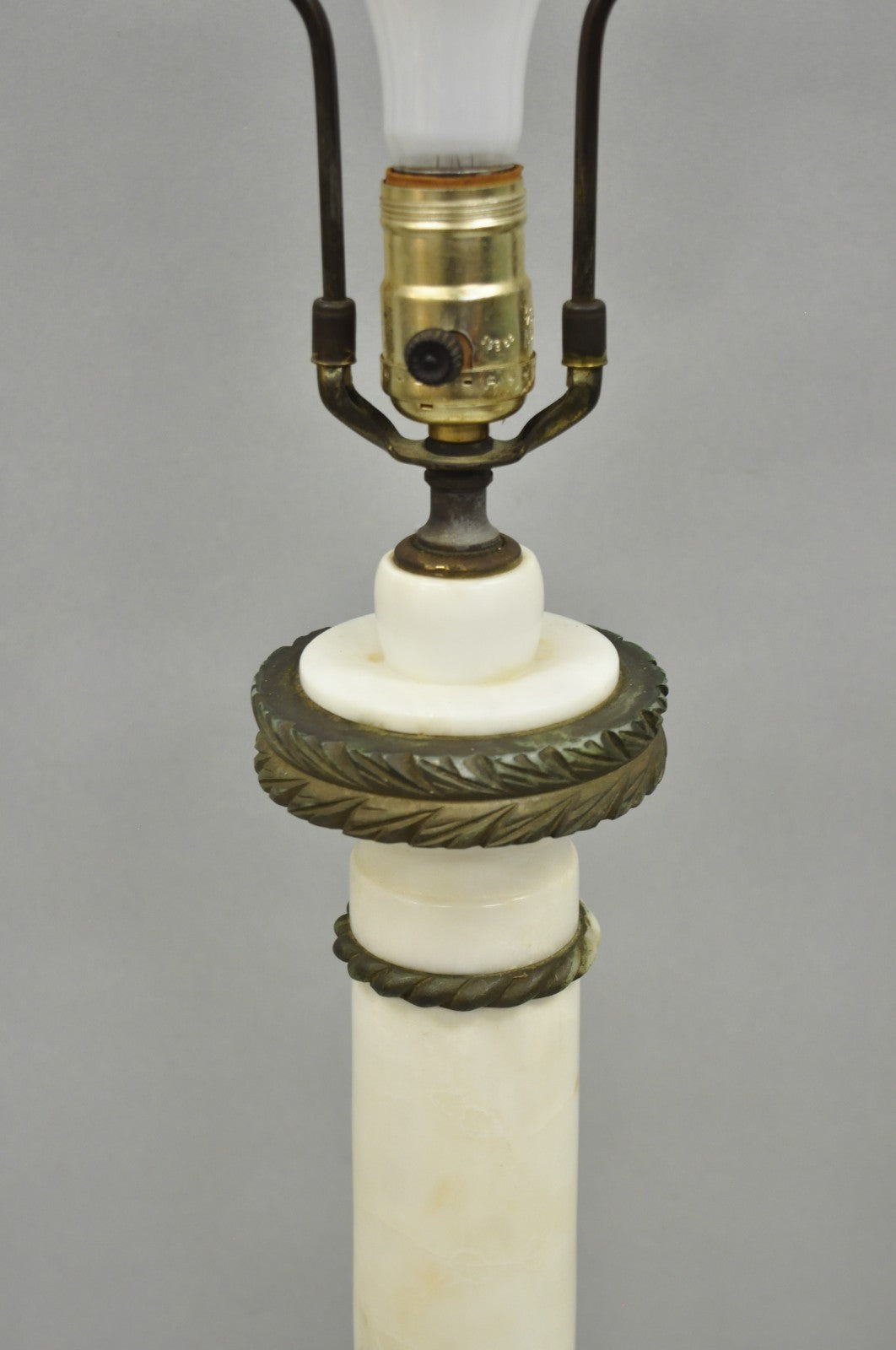 Antique Italian Classical White Carved Marble Empire Column Table Lamp