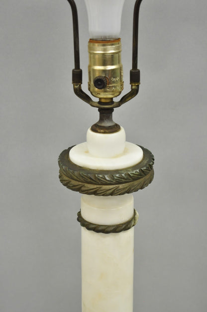 Antique Italian Classical White Carved Marble Empire Column Table Lamp
