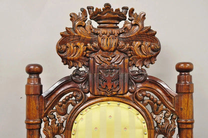 Renaissance Gothic Style Large Figural Lion Carved Wood Paw Feet Throne Chair