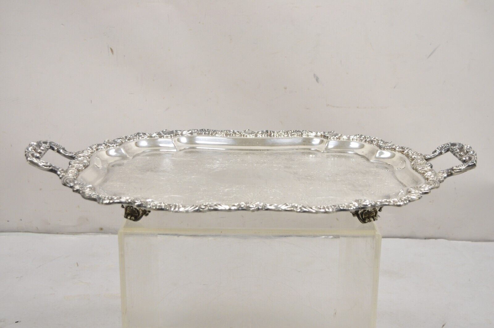 Vintage Loveland Rose Victorian Silver Plated Twin Handle Serving Platter Tray