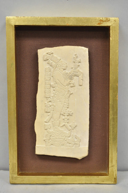 Ancient Maya Mayan Cast Stone Art Plaque Framed Sculpture Reproduction