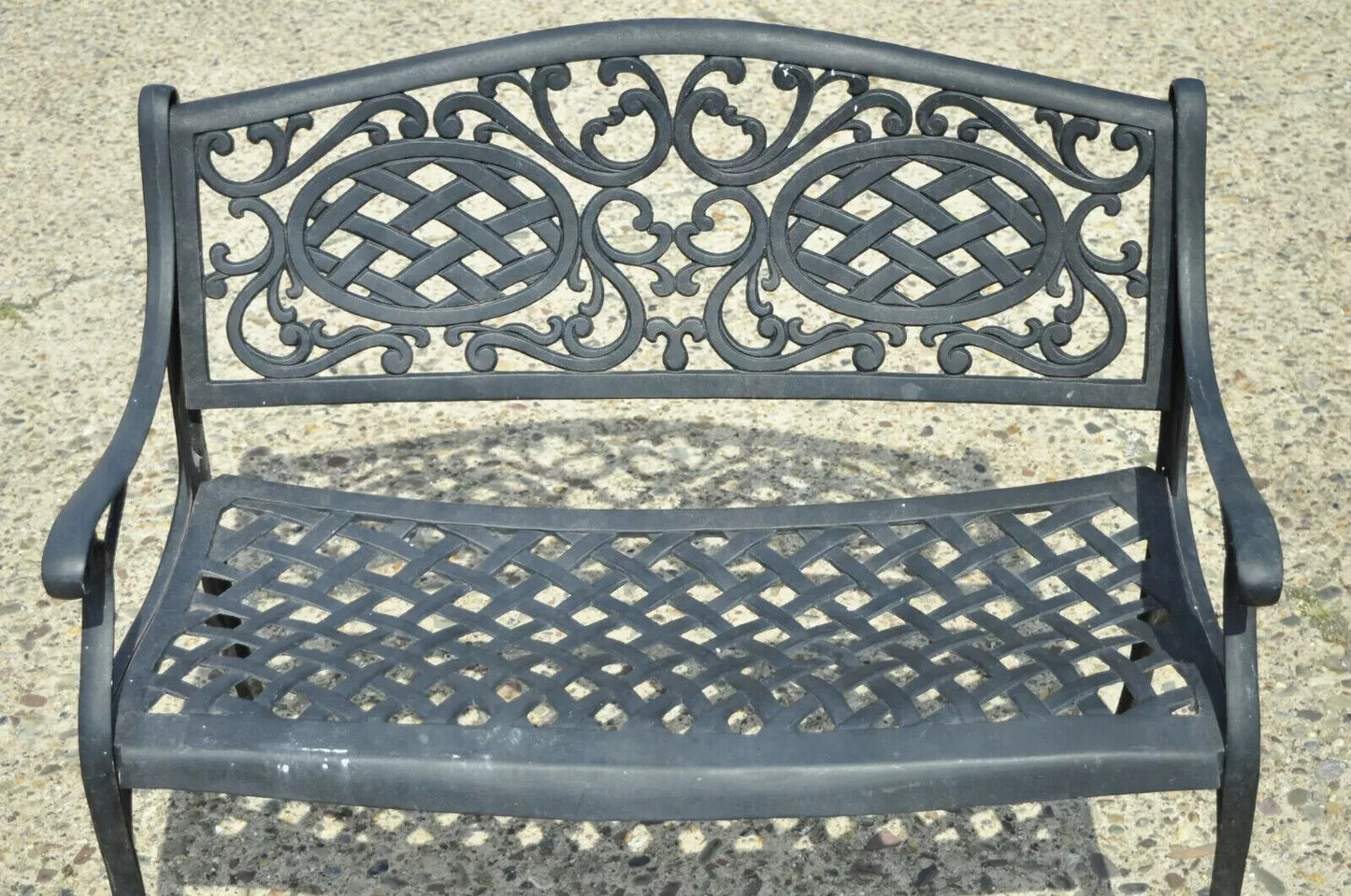 Tuscan Mediterranean Style Black Cast Aluminum Garden Patio Bench Loveseat (A)