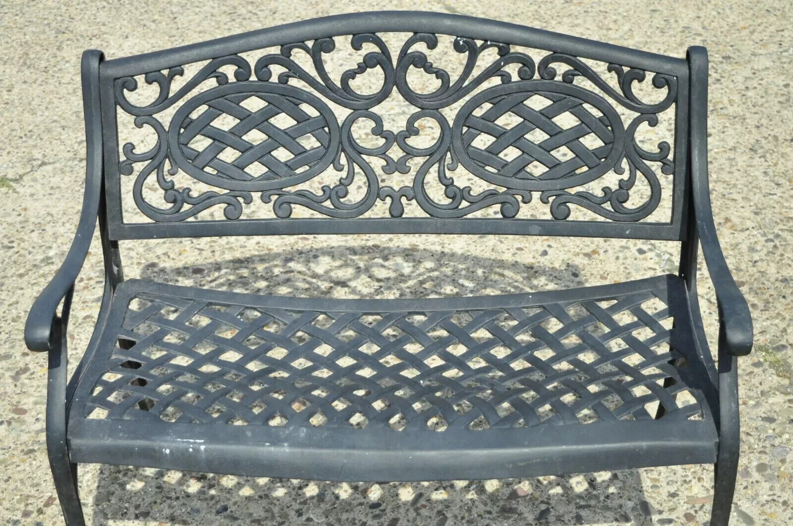 Tuscan Mediterranean Style Black Cast Aluminum Garden Patio Bench Loveseat (A)
