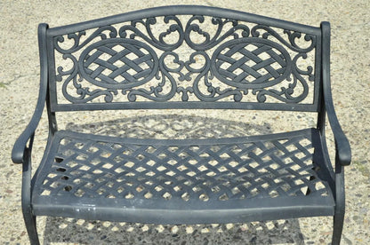 Tuscan Mediterranean Style Black Cast Aluminum Garden Patio Bench Loveseat (A)