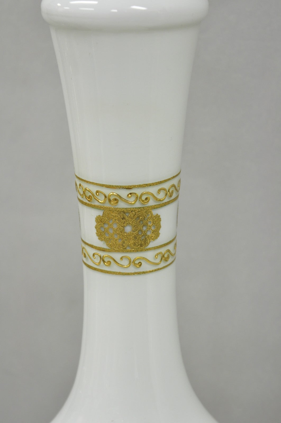 Vintage Hollywood Regency White Glass Gold Gilt Jardiniere Table Lamps - a Pair