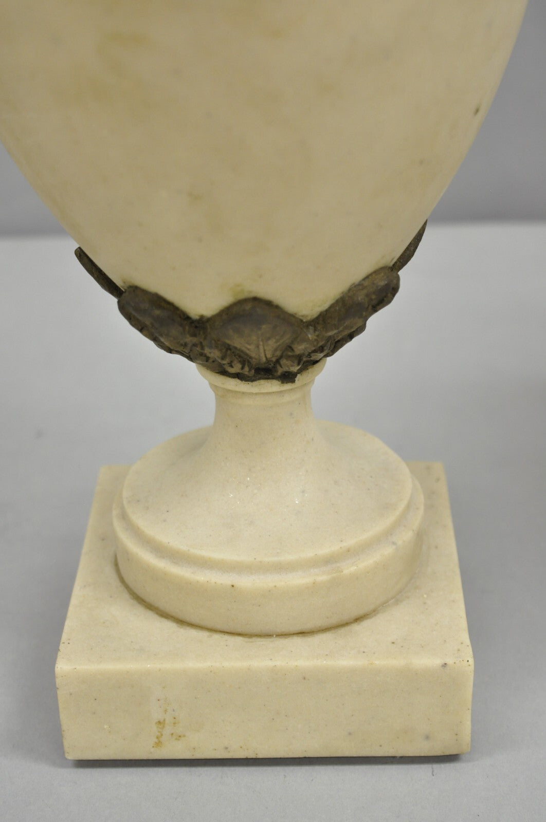 Vintage French Neoclassical Marble & Bronze Rams Head Urn Cassolettes - a Pair
