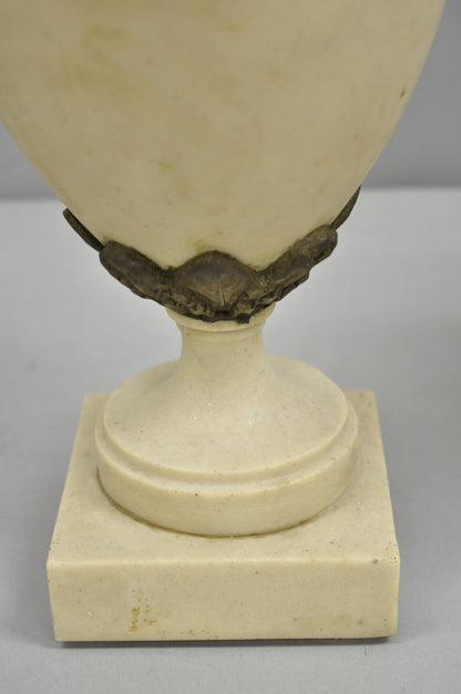 Vintage French Neoclassical Marble & Bronze Rams Head Urn Cassolettes - a Pair