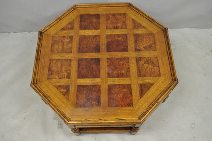 Vintage Baker Barley Twist Oak & Burlwood Parquetry Octagonal Coffee Table