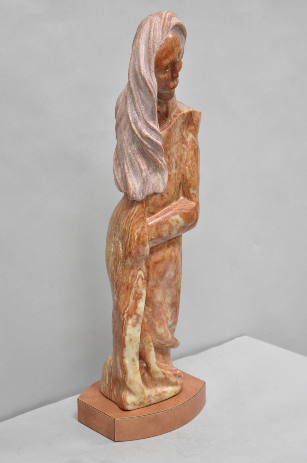 Vintage Seymour Shuren Modern Carved Pink Marble Tall Woman Figure Sculpture