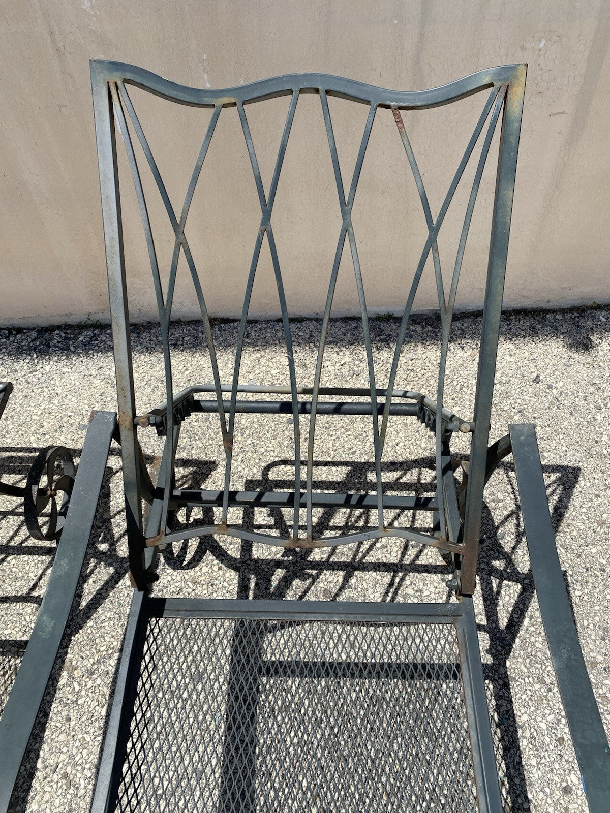 Woodard Style Wrought Iron Lattice Garden Patio Chaise Lounge Chair - a Pair